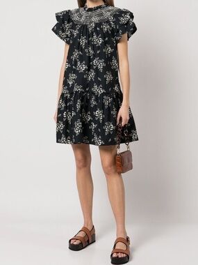 Sea New York Alessia Floral Print Smocked Tunic Dress